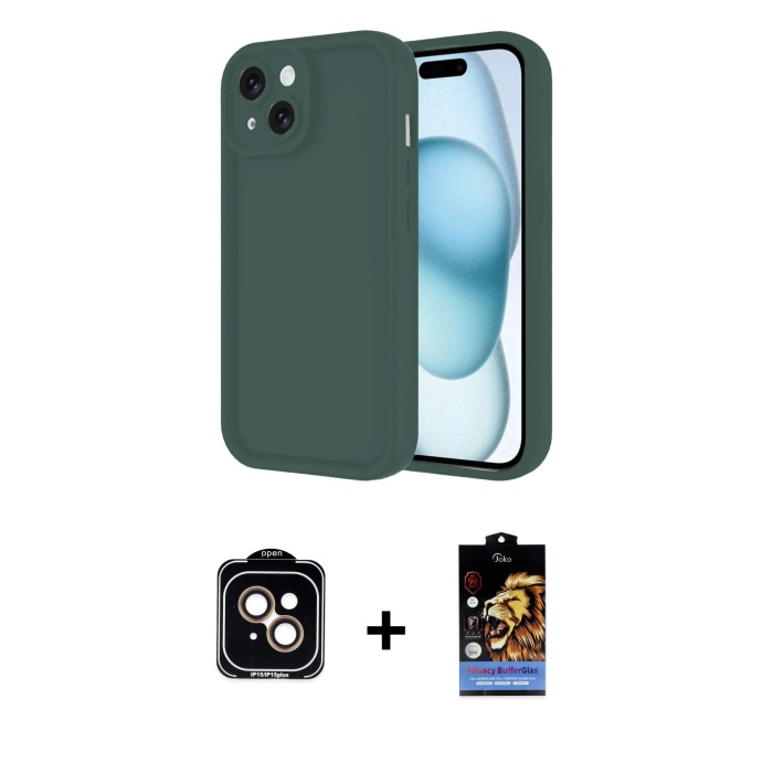 iPhone 14 Yankı Yansıma Özel Seri - Siyah Buffer Hayalet Cam Ekran Koruyucu + Turuncu PVD Metal Kamera Lens