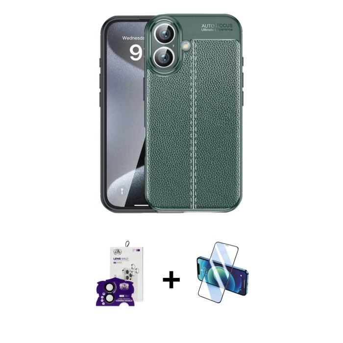 iPhone 16 Doruk Klasik Özel Seri - Siyah 3D Antistatik Cam Ekran Koruyucu + Siyah Bilvis Titan Kamera Lens