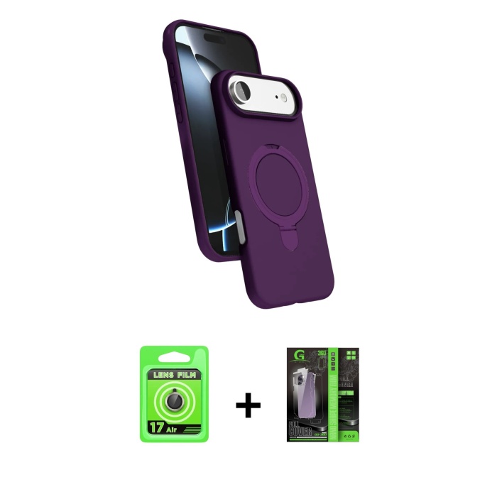 iPhone 17 Air İz Işık Koleksiyonu - Şeffaf 360 Full Body Arka Koruyucu + Gold Raze Metal Kamera Lens