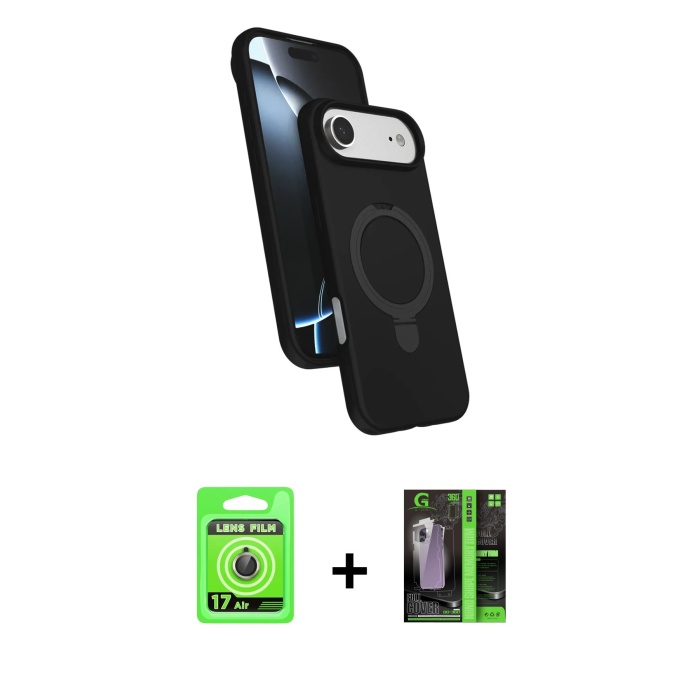 iPhone 17 Air İz Işık Koleksiyonu - Şeffaf 360 Full Body Arka Koruyucu + Gold Raze Metal Kamera Lens