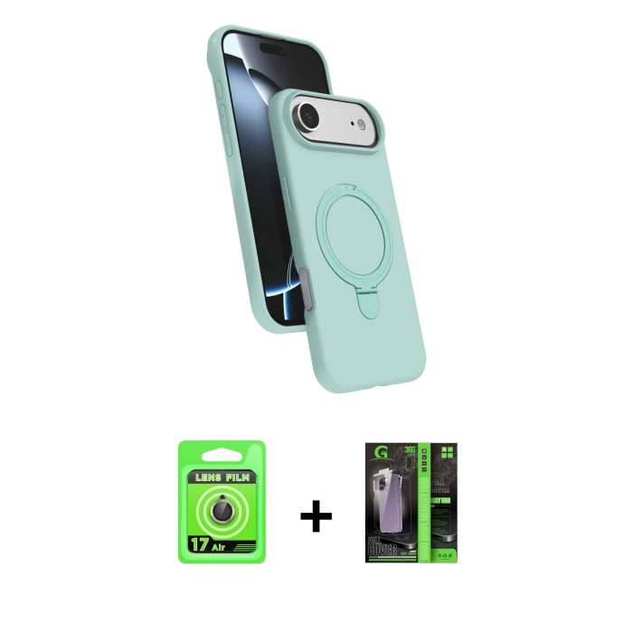 iPhone 17 Air İz Işık Koleksiyonu - Şeffaf 360 Full Body Arka Koruyucu + Gold Raze Metal Kamera Lens