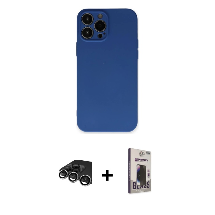 iPhone 13 Pro Max Ahenk Serisi - Siyah Bilvis Hayalet Cam Ekran Koruyucu + Gümüş Raze Metal Kamera Lens