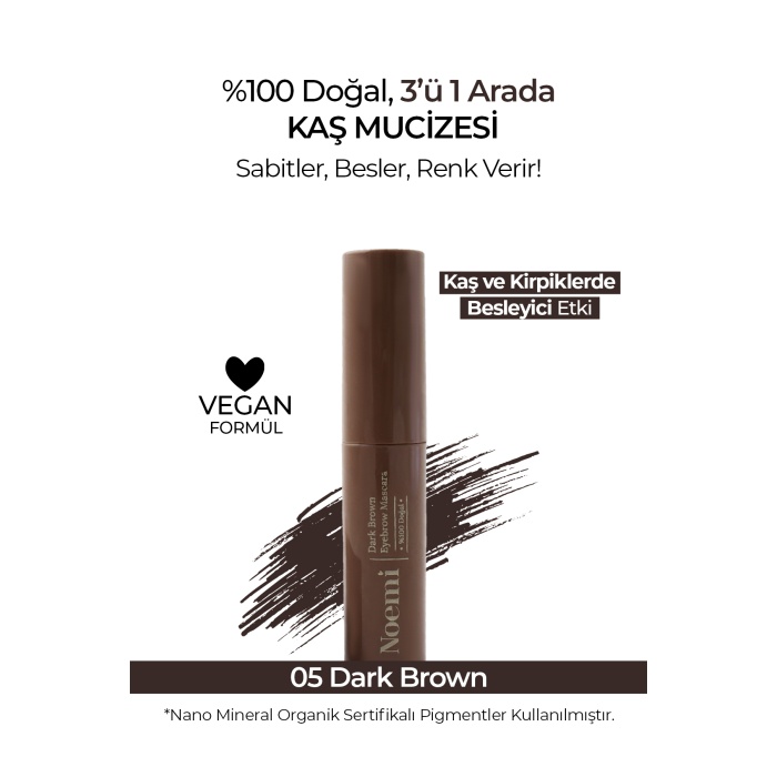 Noemi %100 Doğal Kaş Maskarası - Besleyici Özellikli - Eyebrow Mascara - 05 Dark Brown Koyu Kahve