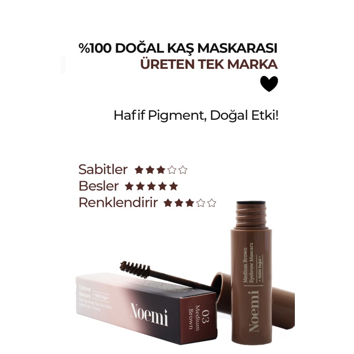 Noemi %100 Doğal Kaş Maskarası - Besleyici Özellikli - Eyebrow Mascara - 03 Medium Brown Kahverengi