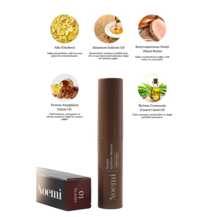 Noemi %100 Doğal Kaş Maskarası / Eyebrow Mascara - 01 Scarlet Bakır /kızıl