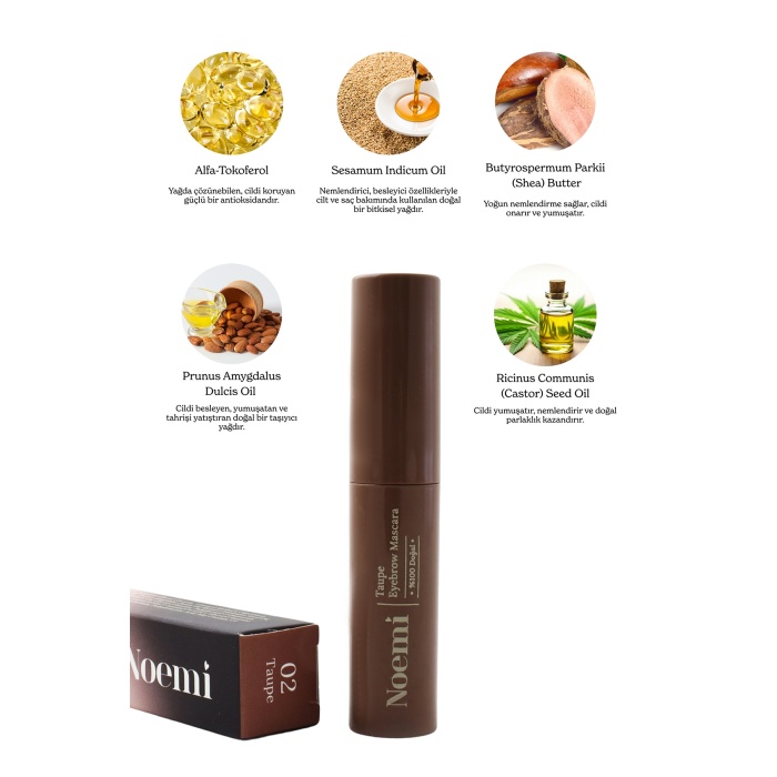 Noemi %100 Doğal Kaş Maskarası - Besleyici Özellikli - Eyebrow Mascara - 02 Taupe Brown Açık Kahve