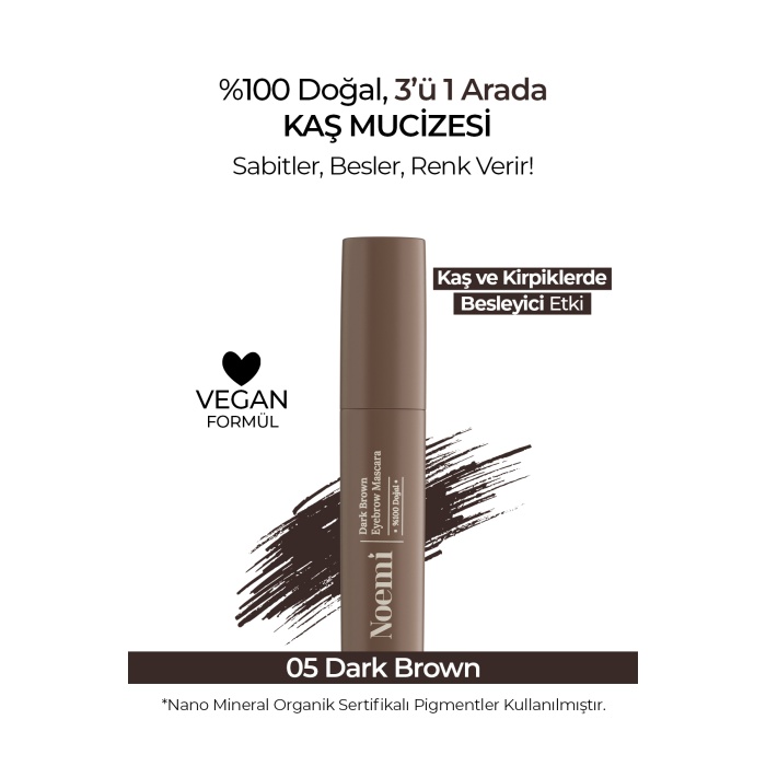 Noemi %100 Doğal, 3’ü 1 Arada Kaş Maskarası / Eyebrow Mascara - 05 Dark Brown / Koyu Kahve