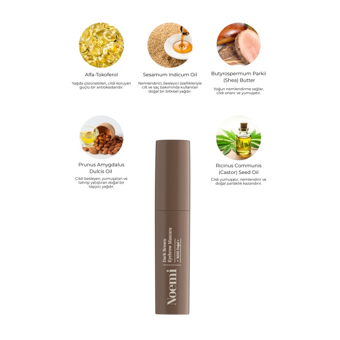 Noemi %100 Doğal, 3’ü 1 Arada Kaş Maskarası / Eyebrow Mascara - 05 Dark Brown / Koyu Kahve