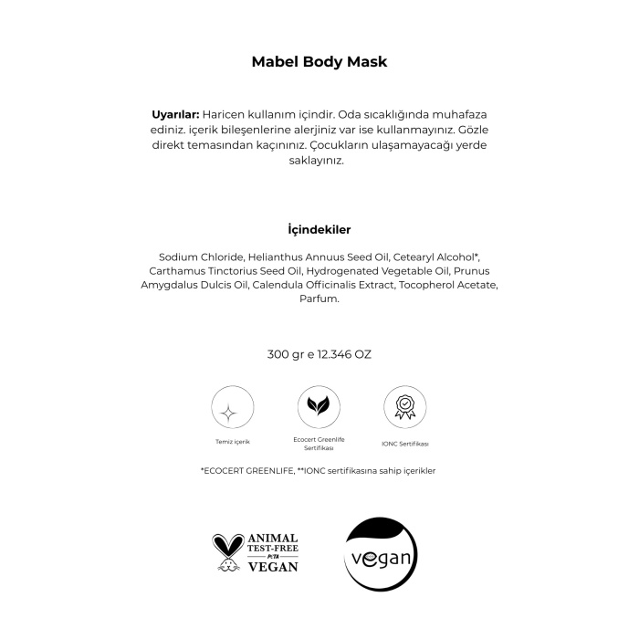 Doğal Mineral Body Mask Mabel / Çift Etkili & Besleyici Tuz Terapisi / Peeling + Yoğun Nem Bakımı