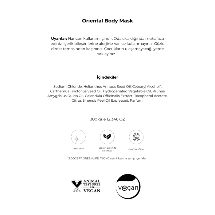 Doğal Mineral Body Mask Oriental / Çift Etkili & Besleyici Tuz Terapisi / Peeling + Yoğun Nem Bakımı
