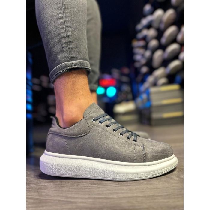 Knack Yüksek Taban Günlük Ayakkabı 044 Gri Süet (Beyaz Taban)