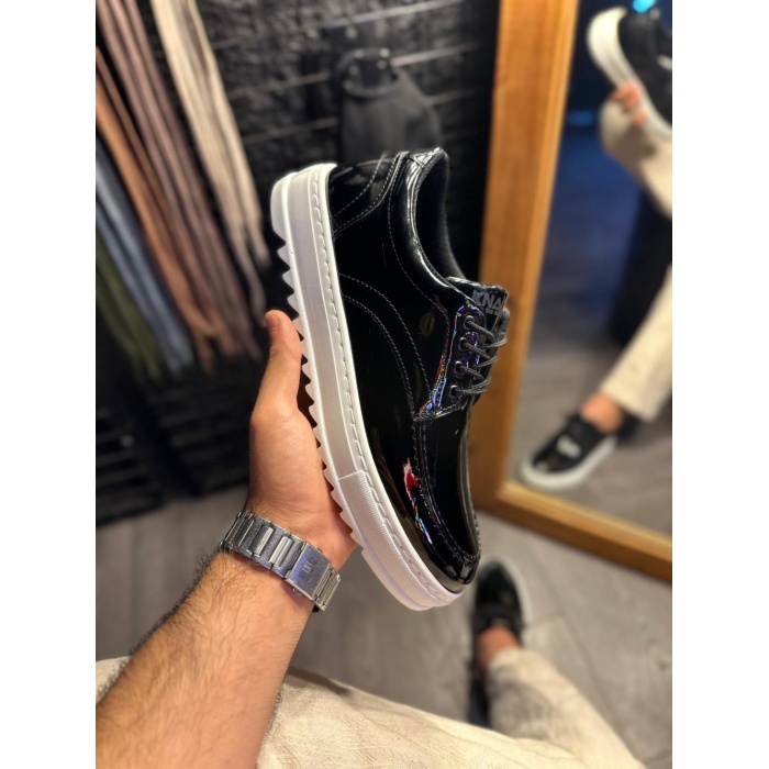 Knack Günlük Ayakkabı T12 Siyah Rugan (Beyaz Taban)