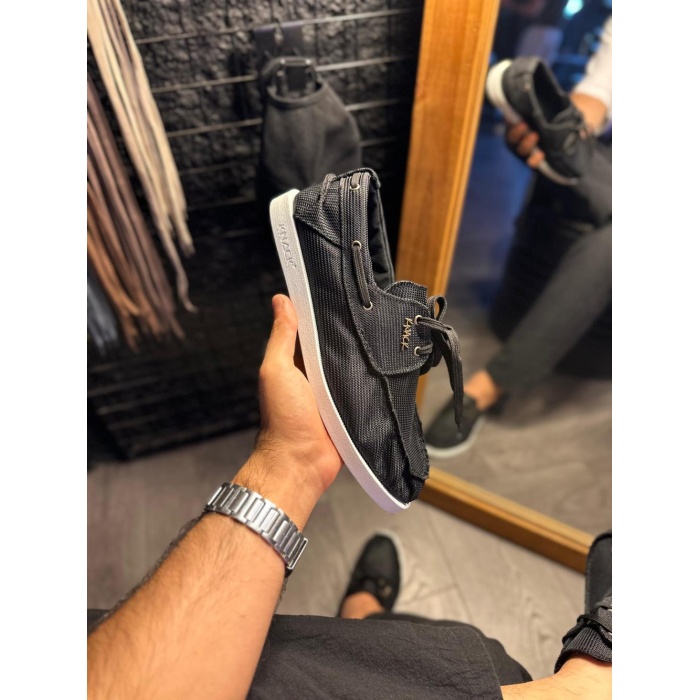 Knack Mevsimlik Keten Ayakkabı 008 Siyah (Beyaz Taban)