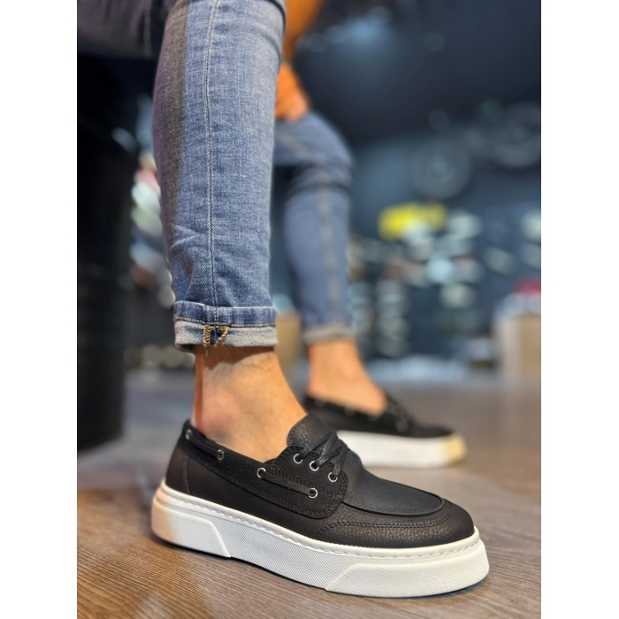 Knack Yüksek Taban Günlük Ayakkabı 700 Siyah (Beyaz Taban)