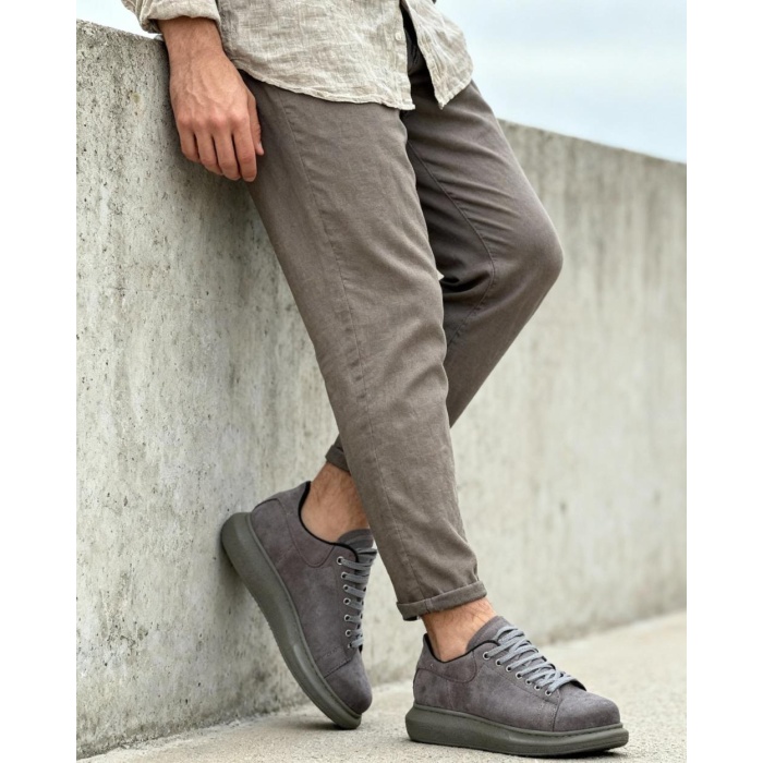 Knack Yüksek Taban Günlük Ayakkabı 044 Gri Süet (Yeşil Taban)