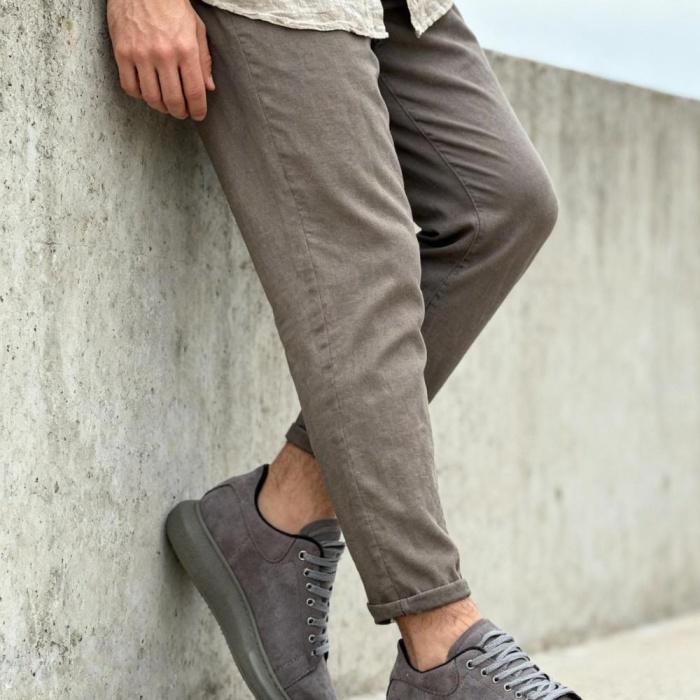 Knack Yüksek Taban Günlük Ayakkabı 044 Gri Süet (Yeşil Taban)