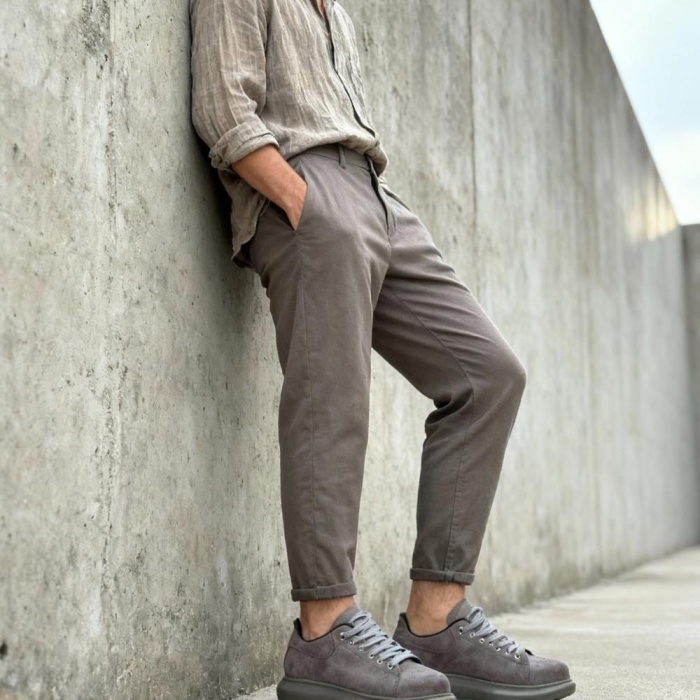 Knack Yüksek Taban Günlük Ayakkabı 044 Gri Süet (Yeşil Taban)