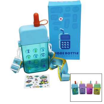 TELEFON MODELİ RENKLİ MİKA KRİSTAL SULUK MATARA PİPETLİ - VİDALI KAPAK - ASKILI 300ML (5381)