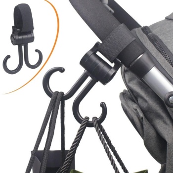 2li Bebek Arabasına Uyumlu Cırtlı  Eşya Taşıma Aparatı 360 Derece Dönebilen Plastik Kanca (5381)