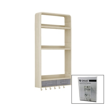 BEJ YAPIŞKANLI DUVAR ORGANİZERİ PLASTİK 3 RAF=14CM-19CM-30CM - 2 ÇEKMECE=40CM - 6 ASKI 19 PCARÇA (5381)