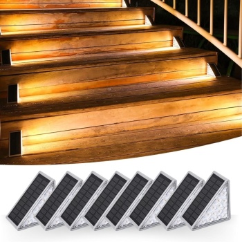  8 Adet Üçgen  Güneş Enerjisi ile Şarj Olan Dış Mekan Solar Basamak Köşe Lambası (5381)