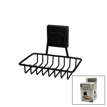 SİYAH - METAL KATI SABUNLUK KARE GÜÇLÜ YAPIŞKANLI 11X12.5X11CM (5381)