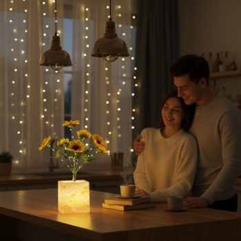 Işıklı Yapay Çiçek – Sarı Saksılı LED Dekoratif Bitki, Masaüstü ve Ev Ofis Aydınlatmalı Süs Bitkisi (5381)