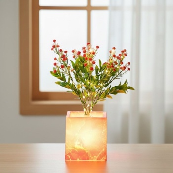 Işıklı Yapay Çiçek – Pembe Saksılı LED Dekoratif Bitki, Masaüstü ve Ev Ofis Aydınlatmalı Süs Bitkisi (5381)