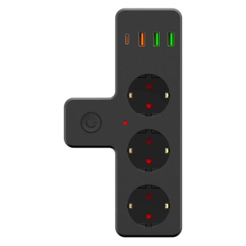 Termal Akım Korumalı 3 Adet Soket,3 Adet USB ve 1 Adet Type-C Girişli 20w Priz Model 3397 (5381)