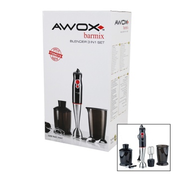 AWOX BARMİX  3İN1  BLENDER SETİ  ÇELİK 2Lİ MİKSER   ÇELİK RONDO BIÇAK   ÇELİK 4 KANATLI BIÇAK   1000W (5381)