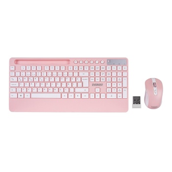 BEYAZ - PEMBE KABLOSUZ KLAVYE - MOUSE SETİ TABLET - TELEFON STANDLI Q KALVYE (5381)