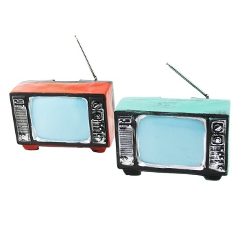 TELEVİZON VİNTAGE DEKORATİF BİBLO - KUMARABA RENKLİ 17X11X10.5CM REÇİNE (5381)