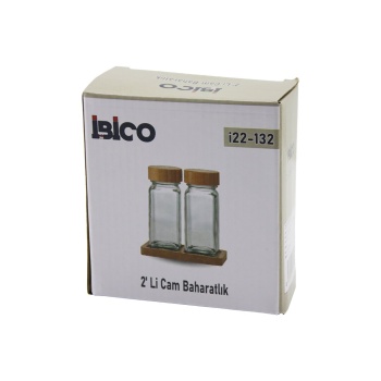 2PCS BAMBU KAPAKLI CAM TUZLUK - BİBERLİK - BAHARATLIK 120ML (5381)