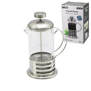 FRENCH PRESS METAL KAFES - METAL KAPAK 600ML CAM BİTKİ SÜZGEÇİ (5381)
