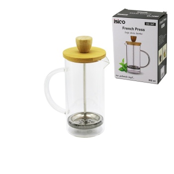 FRENCH PRESS BAMBU KAPAK 350ML CAM BİTKİ SÜZGEÇİ (5381)