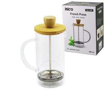 FRENCH PRESS BAMBU KAPAK 600ML CAM BİTKİ SÜZGEÇİ (5381)