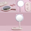 Kedi Kulaklı Telefon Standlı Yuvarlak Dokunmatik Led Ayarlı Masa Üstü Makyaj Aynası (5381)