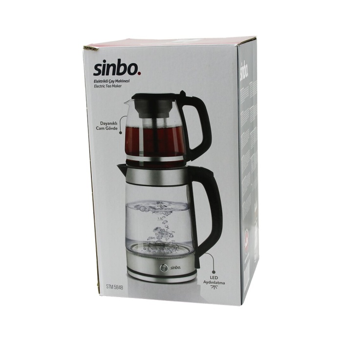 CAM ELEKTRİKLİ ÇAY SETİ ÇAYCI 2LT+1.2LT 1500W MAVİ LEDLİ 360 DERECE ÇELİK SÜZGEÇ KROM KAPLAMA (5381)