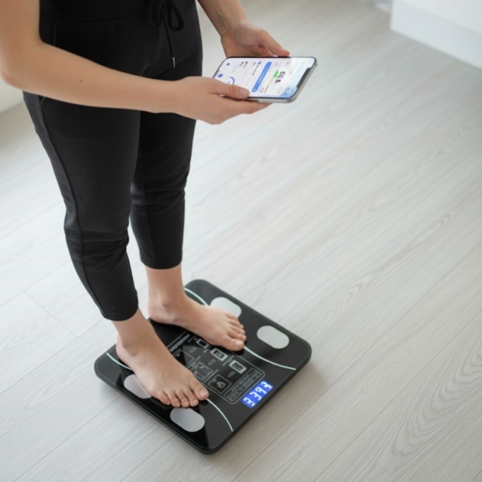 Dijital Baskül Yağ Ölçer Fonksiyonlu Akıllı Baskül Bluetooth Bağlantılı Tartı (5381)