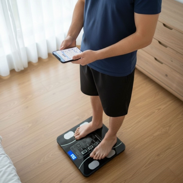 Dijital Baskül Yağ Ölçer Fonksiyonlu Akıllı Baskül Bluetooth Bağlantılı Tartı (5381)