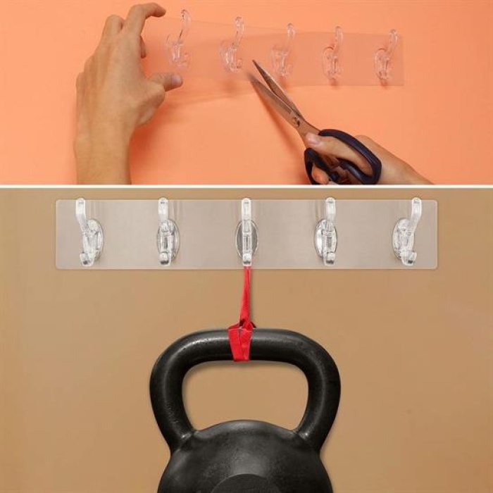 5&apos;li Güçlü Yapışkanlı Şeffaf Duvar Askısı Banyo Mutfak Düzenleyici Pratik Askılık (5381)