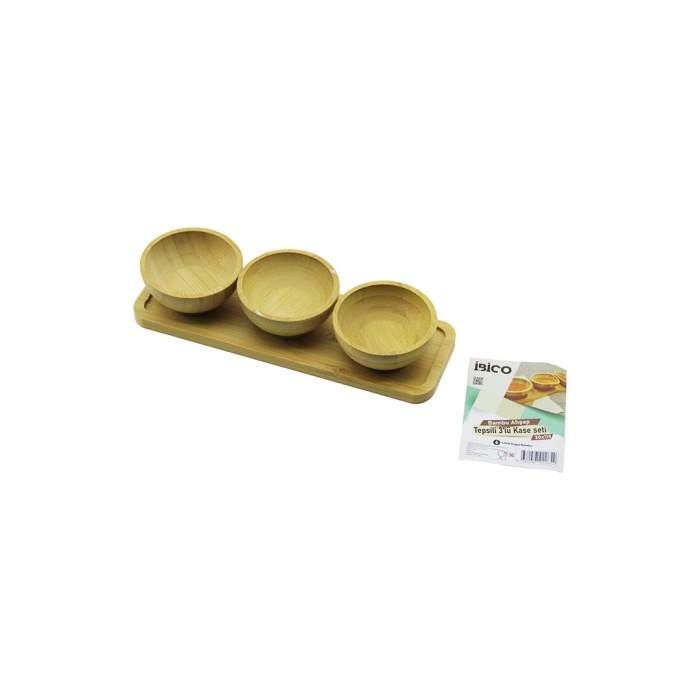 4PCS  ÇEREZLİK - LOKUMLUK AHŞAP BAMBU TEPSİLİ KASE SETİ 30X11CM (5381)