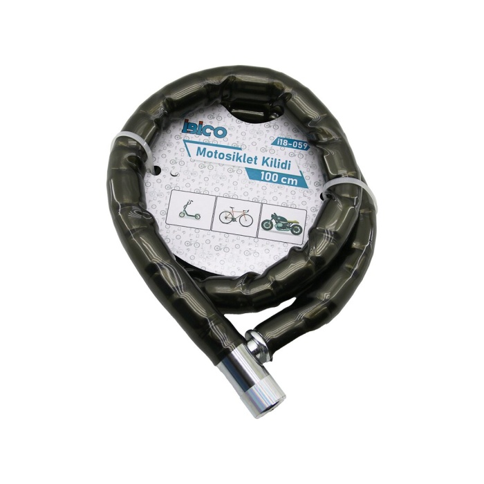 TÜP ANAHTARLI METAL KAFA ÇELİK MOTOR - BİSİKLET KİLİT SİLİNDİRİK SPİRAL KİLİT SİYAH KILIF 22MM X 100CM (5381)