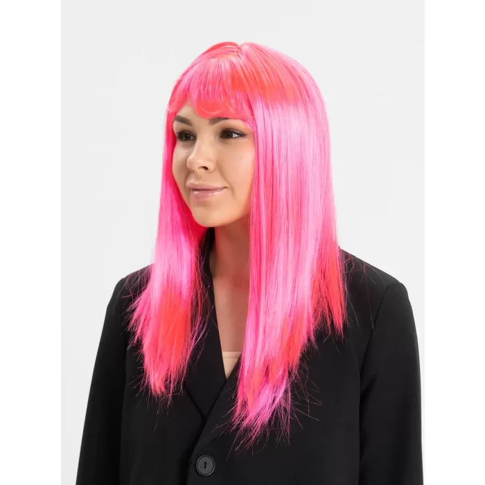 Şeker Pembesi Koyu Pembe Renk Uzun Düz Parti Peruğu (5381)