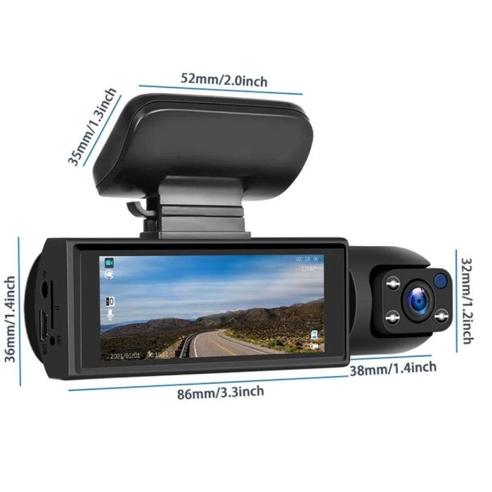 WiFi Destekli Araç İçi &amp;amp; Dışı Çift Kameralı Dikiz Aynası Kamera (5381)