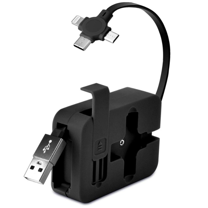 Cep Tipi Telefon Tutuculu Makaralı Uzayıp Kısalabilen 3&amp;apos;ü 1 Arada USB Şarj Kablosu (5381)