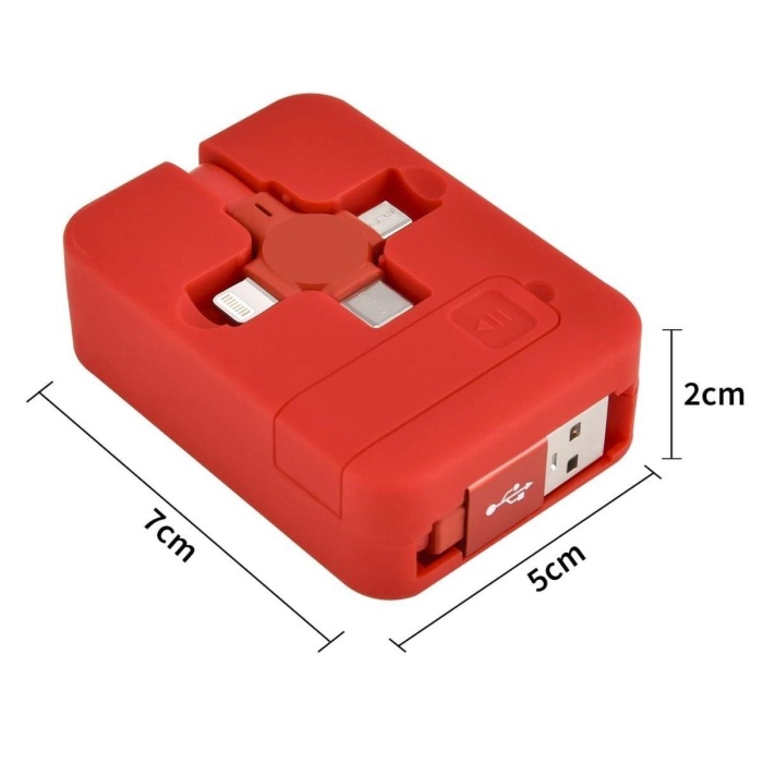 Cep Tipi Telefon Tutuculu Makaralı Uzayıp Kısalabilen 3&amp;apos;ü 1 Arada USB Şarj Kablosu (5381)