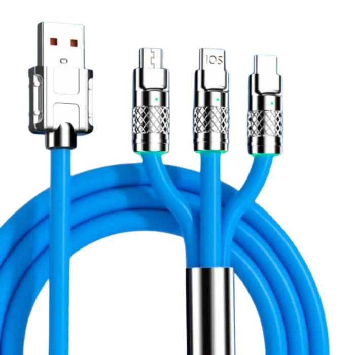Kutulu  3 Şarj Aleti 1 Arada Çinko Alaşım Hızlı Şarj Kablosu Mavi 3 in 1 (5381)