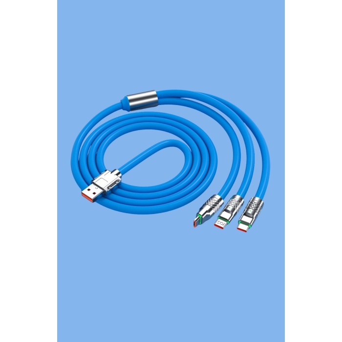 Kutulu  3 Şarj Aleti 1 Arada Çinko Alaşım Hızlı Şarj Kablosu Mavi 3 in 1 (5381)