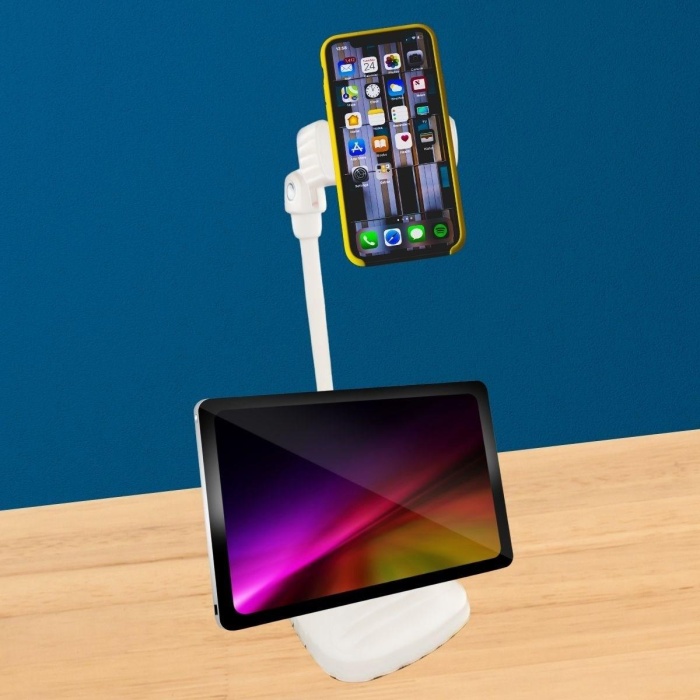 Masa Üstü Tablet ve Telefon Tutucu Plastik Aparat Beyaz Telefon Standı (5381)